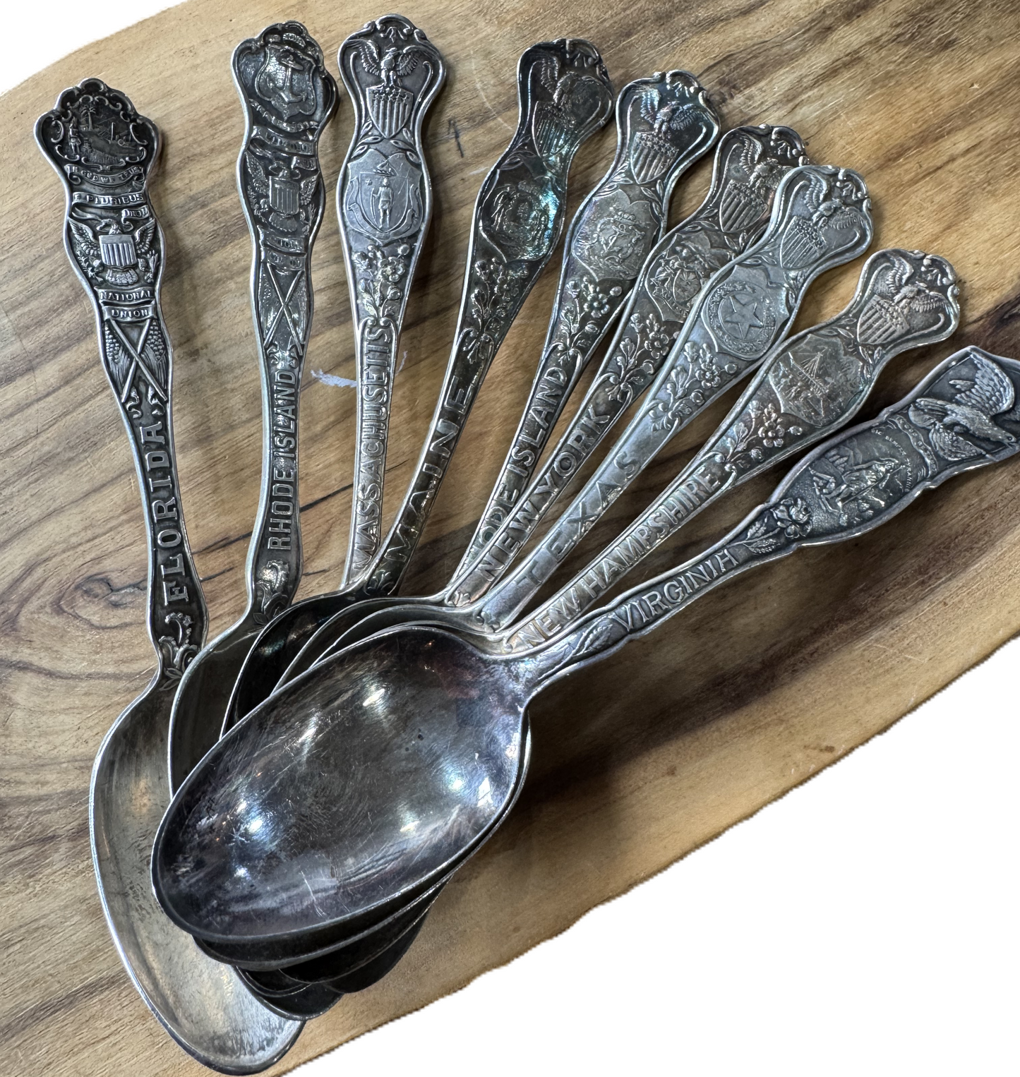 State Spoons! Large Lot of Antique Silverplated State Spoons - Variety of Manufacturers - Eagle Atop Spoon