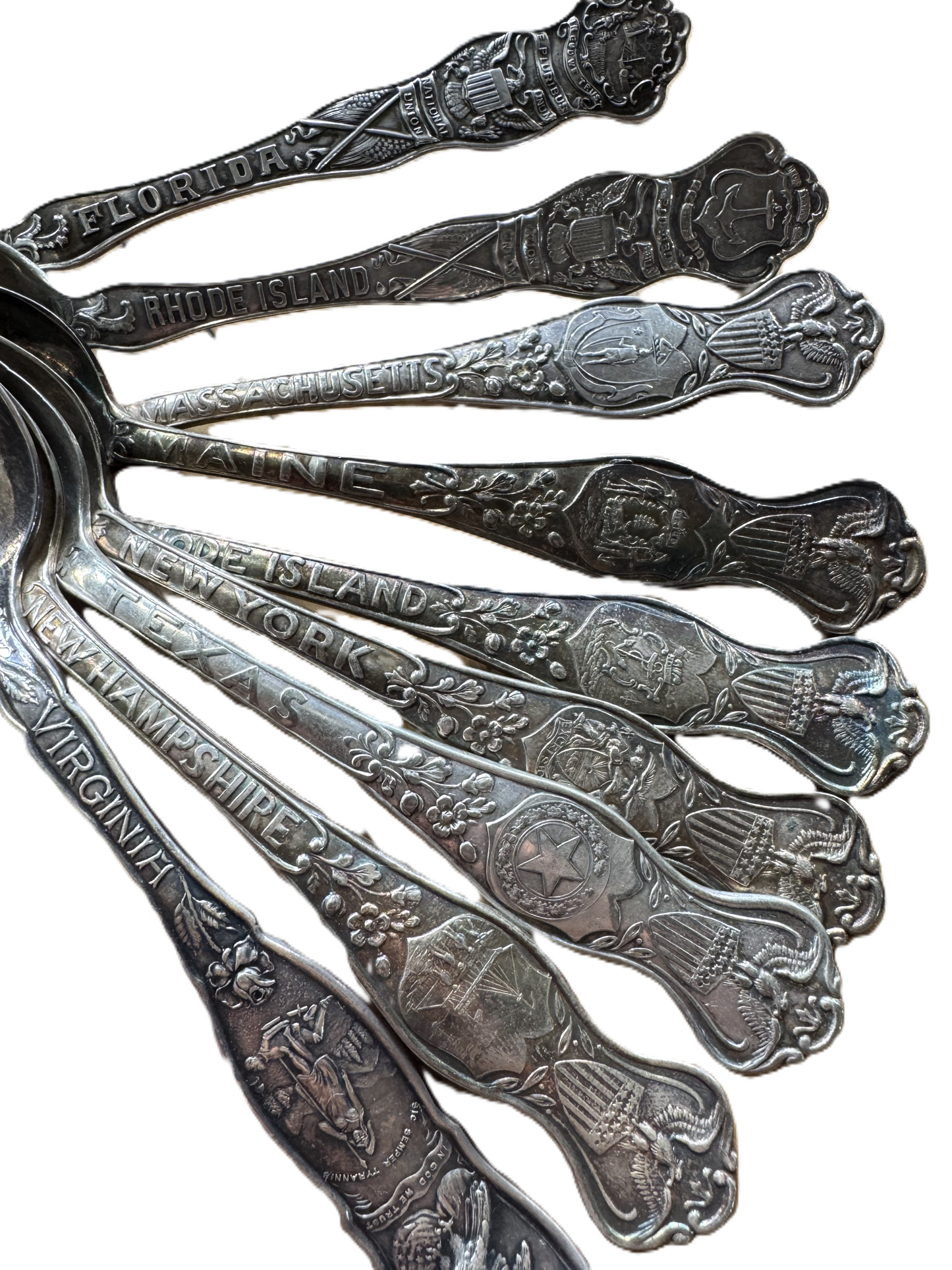 State Spoons! Large Lot of Antique Silverplated State Spoons - Variety of Manufacturers - Eagle Atop Spoon