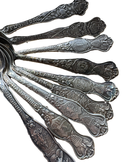 State Spoons! Large Lot of Antique Silverplated State Spoons - Variety of Manufacturers - Eagle Atop Spoon