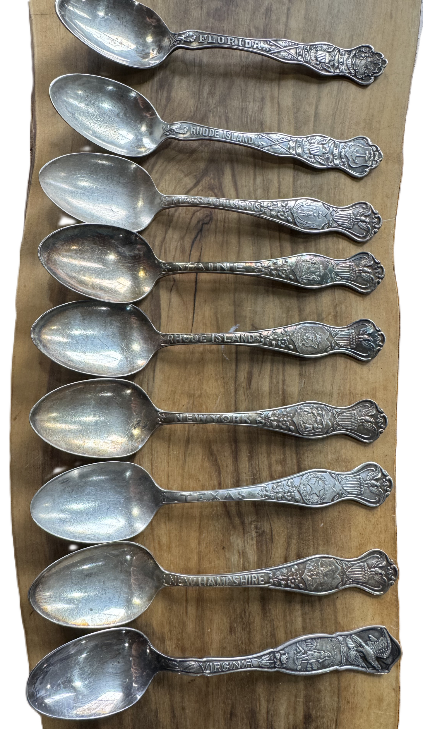 State Spoons! Large Lot of Antique Silverplated State Spoons - Variety of Manufacturers - Eagle Atop Spoon