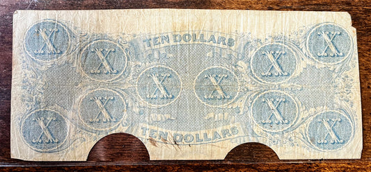 1863 Confederate States of America 10 Dollar Note - XF, Cancelled Holes - 1863 Confederacy Ten Dollars Obsolete Note - T-59 / CS-59