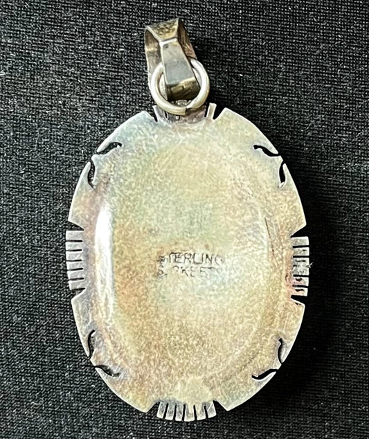 Scott Skeets Navajo Sterling Silver Blue Ridge Turquoise Pendant - Rare Turquoise Stone - Vintage S. Skeets Native Turquoise Pendant