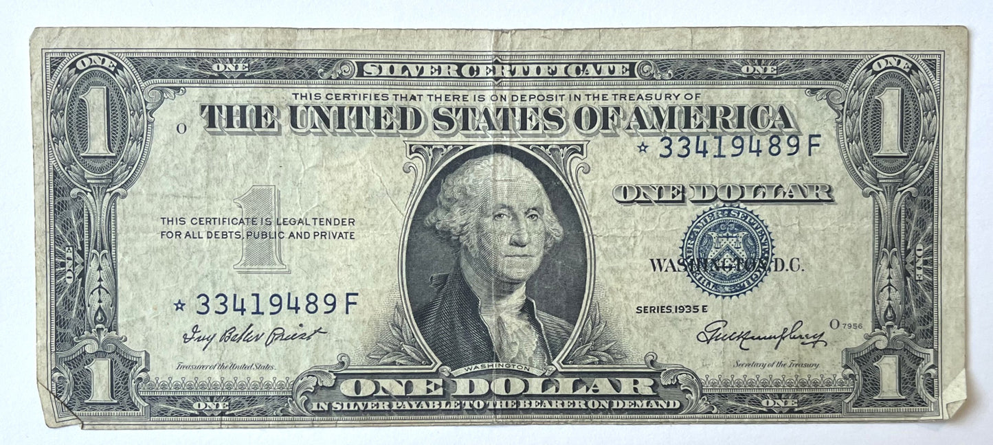 1935 E Silver Certificate Star Note, Blue Seal - Choice of Grade/Condition - E Series Silver Cert 1935 Star Note - High Grade Fr#1614*
