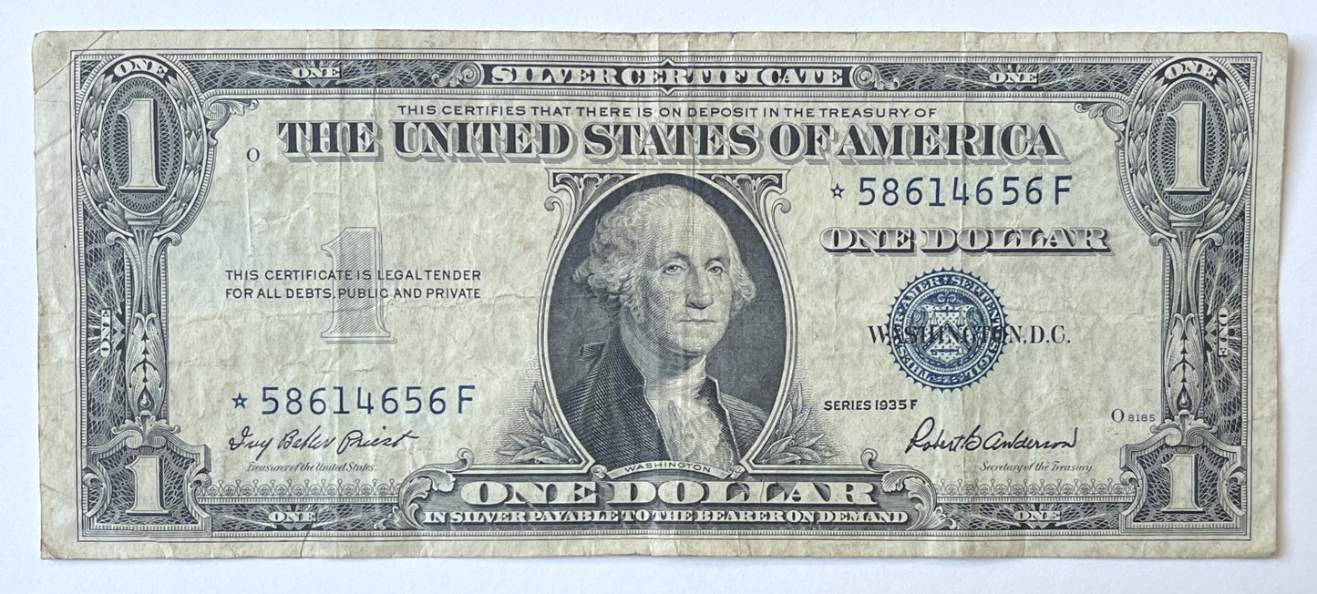 1935-F Silver Certificate 1 Dollar Star Note - Choice of Grade/Condition - *-F Block - 1935F Blue Seal Star Replacement Note - Fr. 1615*