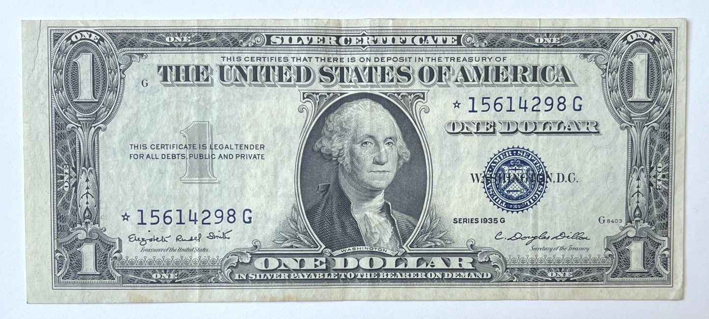 1935 G Silver Certificate 1 Dollar STAR Note - Choice of Grade/Condition - No Motto Reverse - Rarer 1935G Blue Seal Star Note - Fr#1616*