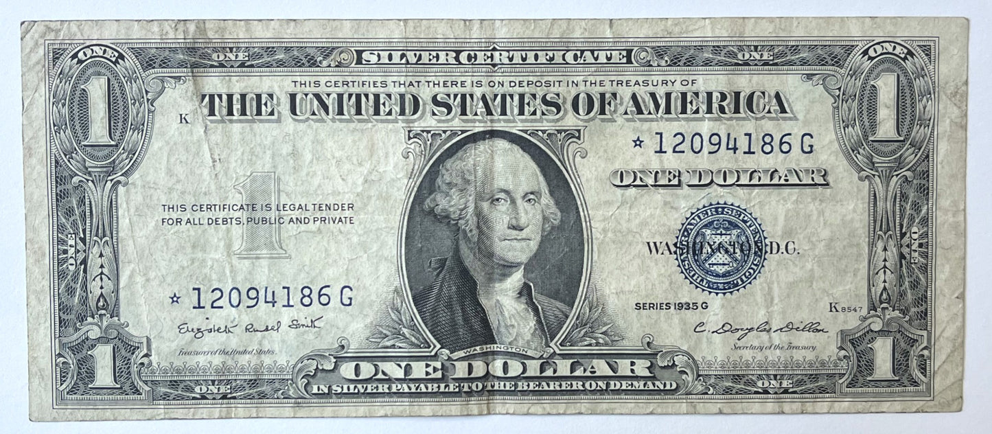1935 G Silver Certificate 1 Dollar STAR Note - Choice of Grade/Condition - No Motto Reverse - Rarer 1935G Blue Seal Star Note - Fr#1616*