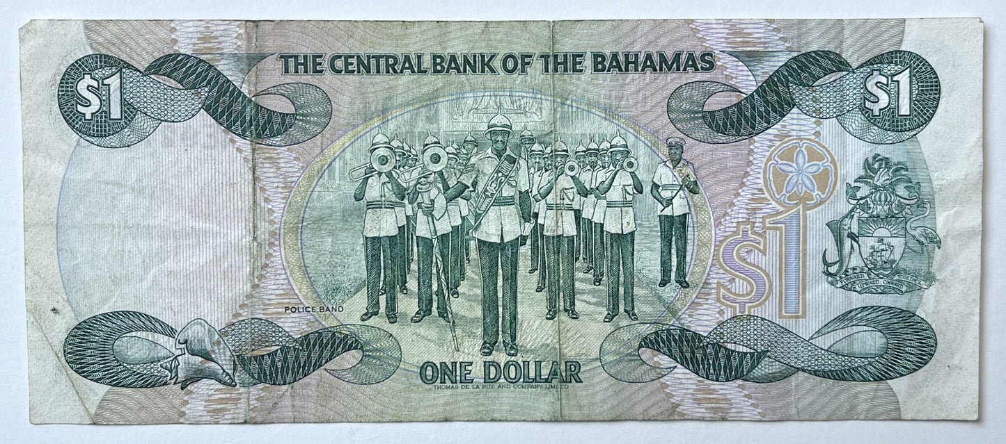 1984 Bahamas Central Bank 1 Dollar Note - Smith Signature (#2)- Queen Elizabeth II Type - 1984 British Bahamas One Dollar Note - P#43b