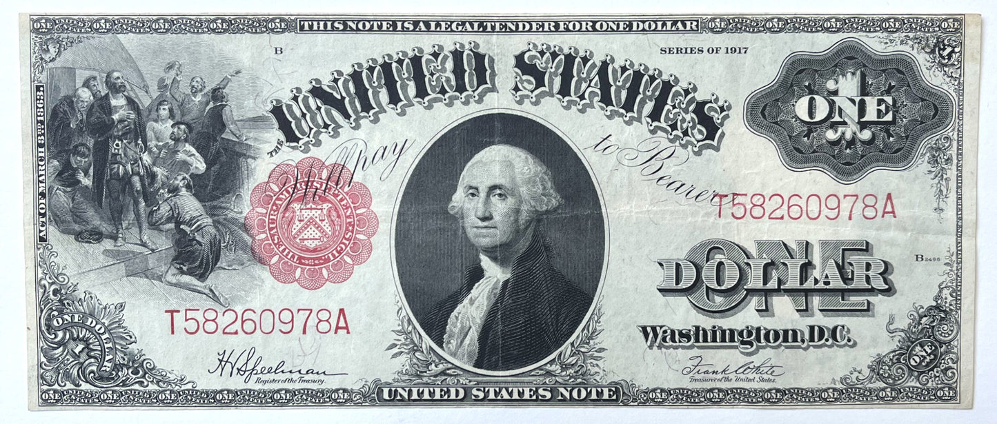 1917 Large Size 1 Dollar Legal Tender Note - Speelman/White - Choice Extremely Fine (XF+) - 1917 1 Dollar Horse Blanket Banknote - Fr#39