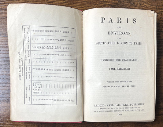 Antique 1904 Baedeker's Paris and its Environs Travel Book - 15th Edition, Includes Maps and City Plans - Rare Victorian Parisian Handbook