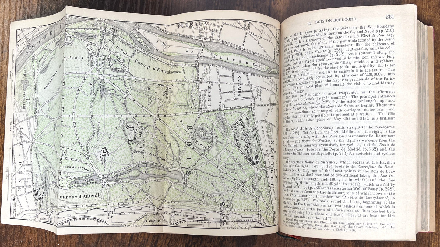 Antique 1904 Baedeker's Paris and its Environs Travel Book - 15th Edition, Includes Maps and City Plans - Rare Victorian Parisian Handbook