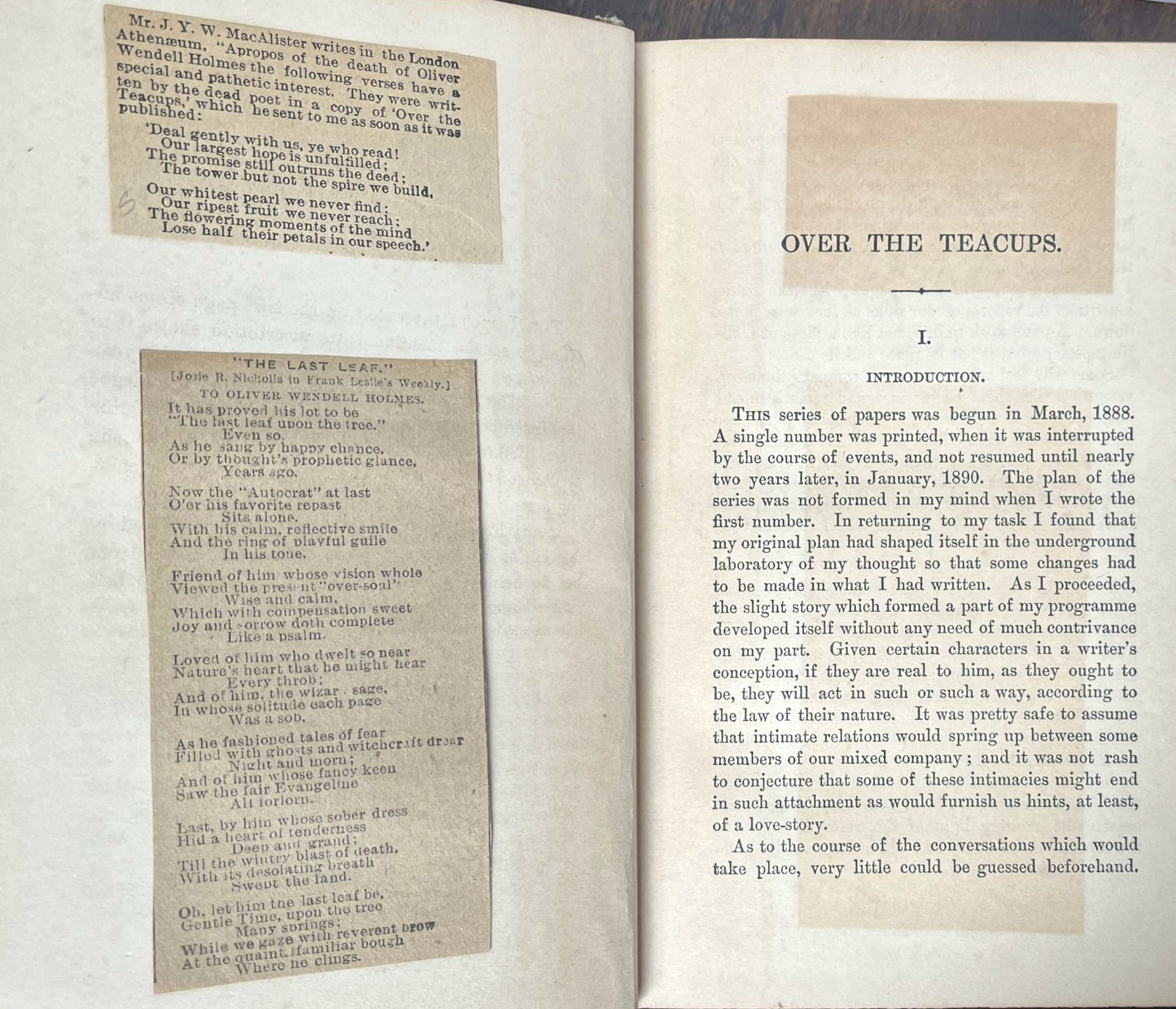 First Edition Over the Teacups by Oliver Wendell Holmes - Second State - Very Good (VG) - Rare 1891 Oliver Wendell Holmes Poetry Book