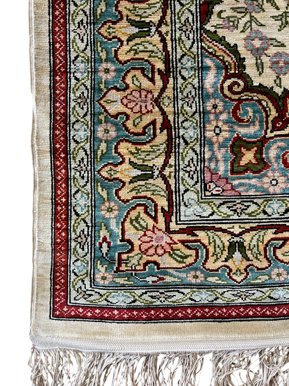 Genuine Silk on Silk Hand Knotted Turkish Hereke Rug - 100% Silk - Approx. 400 KPSI - 81cm X 58cm - Authentic Signed Turkish Silk Carpet