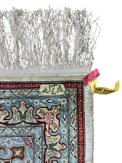 Genuine Silk on Silk Hand Knotted Turkish Hereke Rug - 100% Silk - Approx. 400 KPSI - 81cm X 58cm - Authentic Signed Turkish Silk Carpet