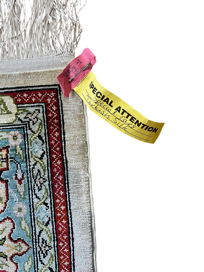 Genuine Silk on Silk Hand Knotted Turkish Hereke Rug - 100% Silk - Approx. 400 KPSI - 81cm X 58cm - Authentic Signed Turkish Silk Carpet