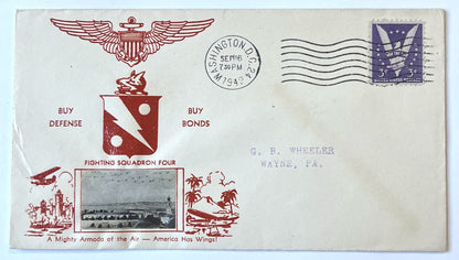 1942 Fighting Squadron Four Photograph Cachet Postal Cover - Real Photo Attached - WW2 Air Force Buy War Bonds Cachet Postal Cover