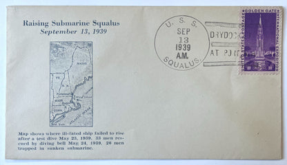 1939 Raising Submarine Squalus Naval Cover - USS Squalus/Sailfish Recovery - World War 2 U.S.S. Squalus Recovery Raising Cover