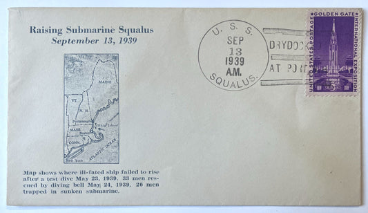 1939 Raising Submarine Squalus Naval Cover - USS Squalus/Sailfish Recovery - World War 2 U.S.S. Squalus Recovery Raising Cover