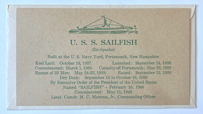 1940 U.S.S. Sailfish First Submergence Naval Cover - Rare Full Envelope Cachet - World War 2 US Submarine Sailfish Submergence Cover