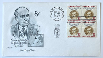 1959 Ernst Reuter Champion of Liberty Stamp First Day Cover - Choose by Cachet / Stamp - 1959 West Berlin Mayor Reuter Stamp FDC