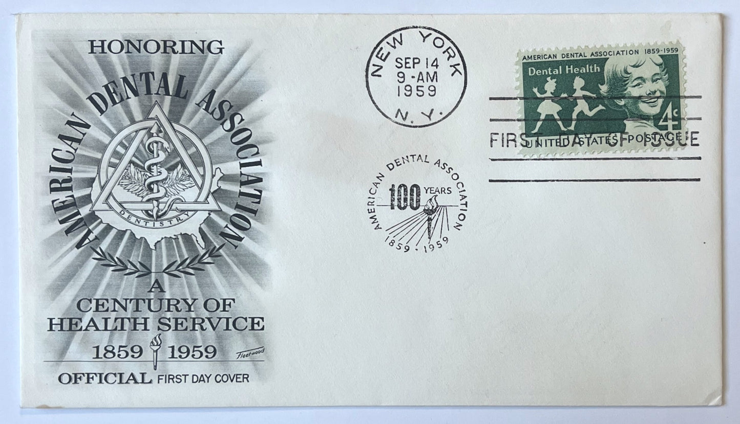 1959 American Dental Association Dental Health Stamp First Day Cover - Choose by Cachet - 1959 ADA Commemorative Dentist Stamp FDC