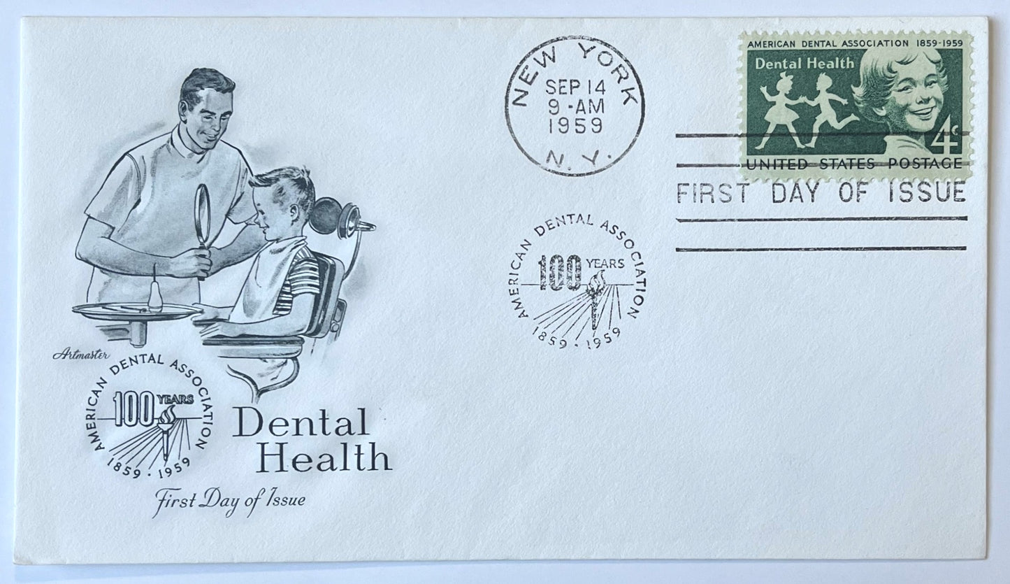 1959 American Dental Association Dental Health Stamp First Day Cover - Choose by Cachet - 1959 ADA Commemorative Dentist Stamp FDC