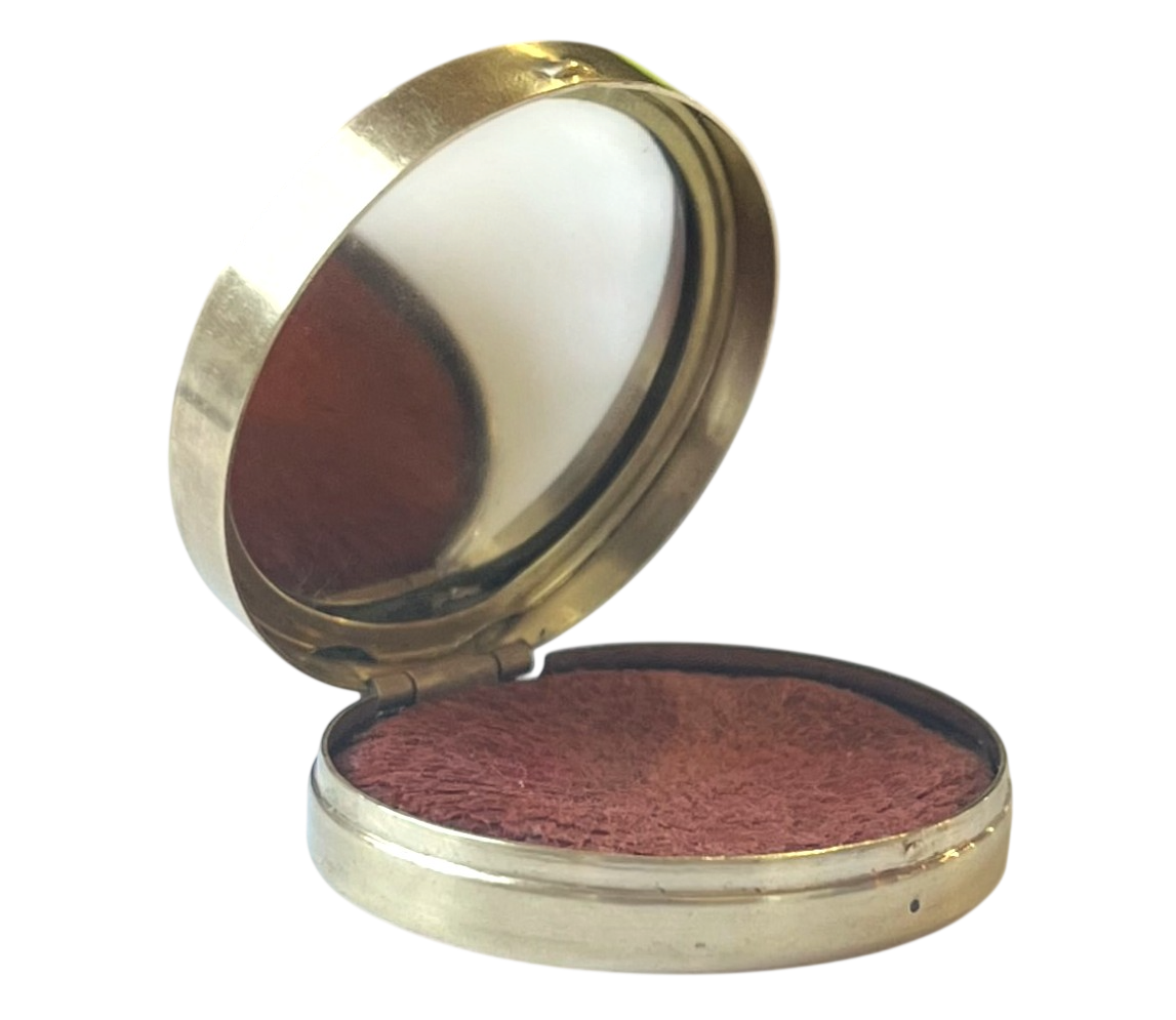 Vintage Tangee "Theatrical Red" Brass Rouge Compact with Blue Cabochon - Refillable Case -1940s Tangee Reusable Rouge Blush Compact