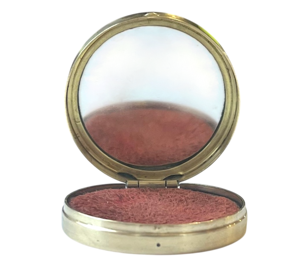 Vintage Tangee "Theatrical Red" Brass Rouge Compact with Blue Cabochon - Refillable Case -1940s Tangee Reusable Rouge Blush Compact