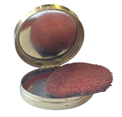 Vintage Tangee "Theatrical Red" Brass Rouge Compact with Blue Cabochon - Refillable Case -1940s Tangee Reusable Rouge Blush Compact