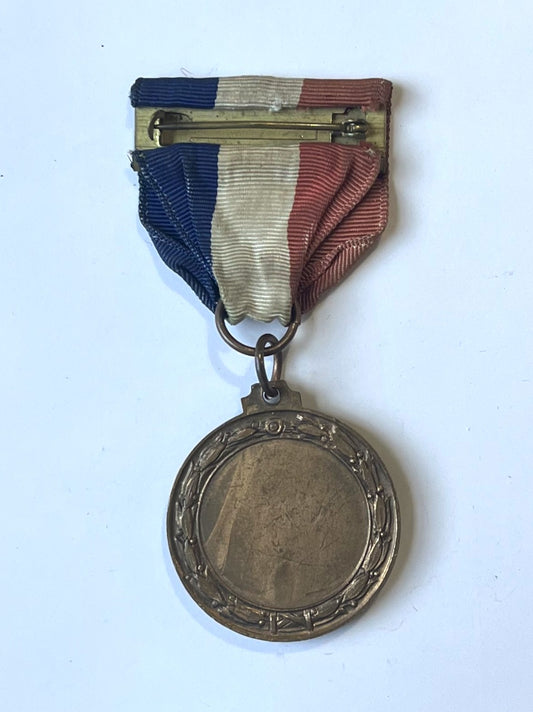 Vintage Bronze Swimming Medal Award Ribbon Pin - Red White and Blue Ribbon - Unmarked 1960s US Swimming Competition Bronze Medal