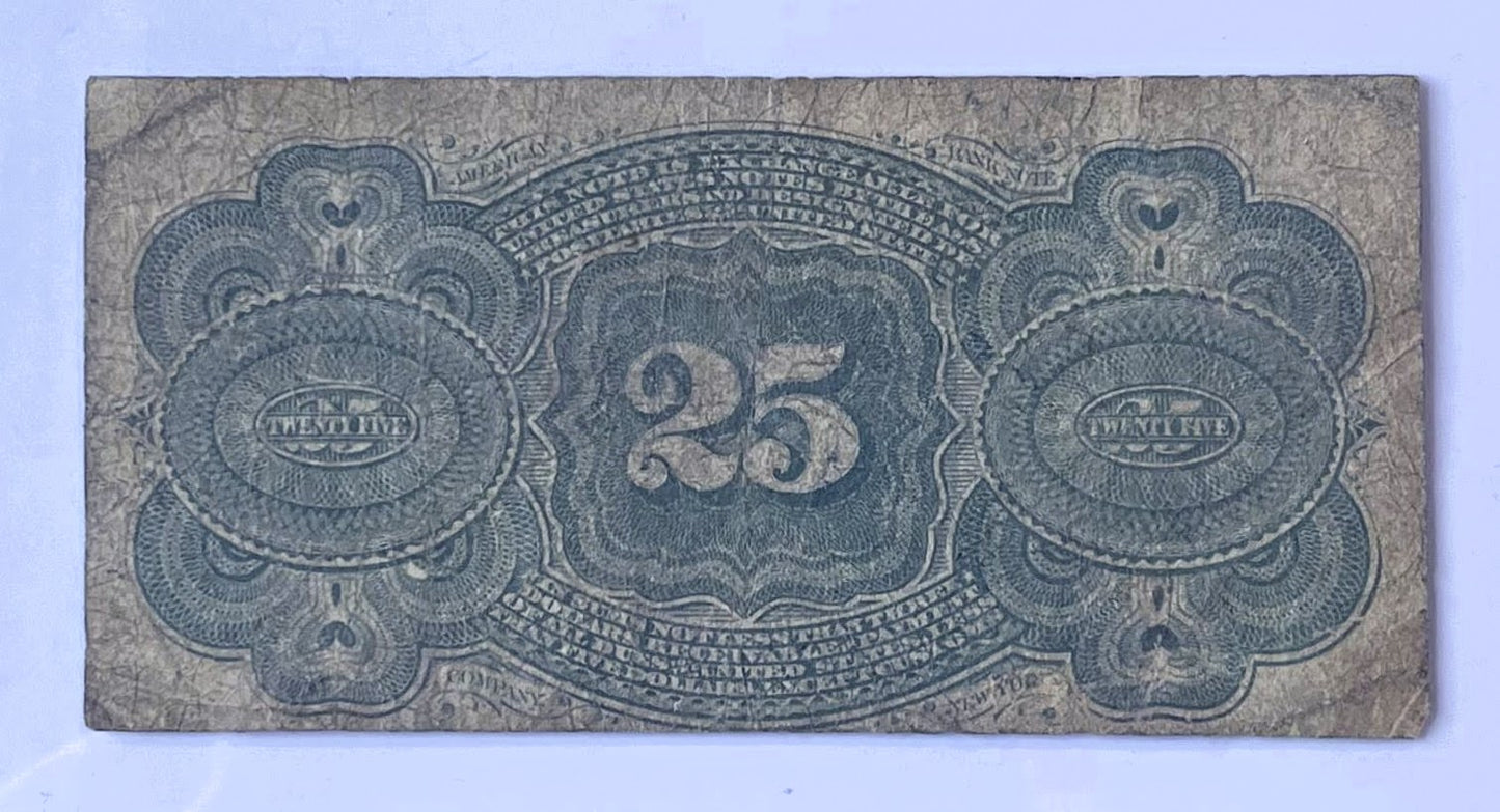 4th Issue 1874 25 Cent Fractional Note - 38mm Small Seal - Fine (F) - Rarer Fourth Issue Twenty Five Cents Fractional Note - Fr.1307