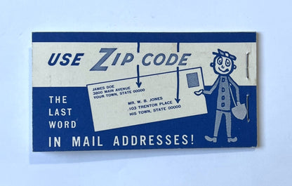 1963 Mr. Zip Washington 5 Cent Stamp Booklet - Slogan 3 - Complete Booklet - 1963 Zip Code Introduction 20 Stamp Book - Sc#BK113