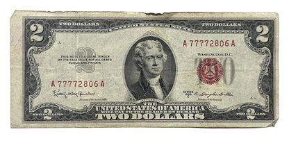 1953C Lucky 777 Solid Repeater Serial Number 2 Dollar Note - 77772806 - 1953-C Two Dollar Legal Tender Fancy Serial Note - Fr#1512