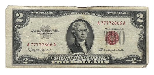 1953C Lucky 777 Solid Repeater Serial Number 2 Dollar Note - 77772806 - 1953-C Two Dollar Legal Tender Fancy Serial Note - Fr#1512