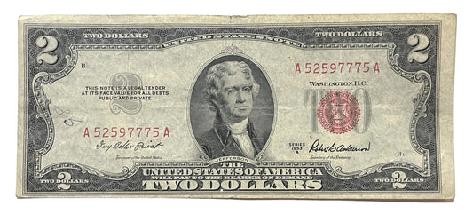 1953A Lucky 777 Trio Repeater Fancy Serial 2 Dollar Note - 52597775 - 1953-A Two Dollar Cool Serial Legal Tender Note - Fr#1510