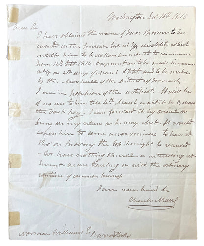 1816 Vermont Congressman Charles Marsh Hand Signed Autograph Letter - US House Representative Signature - 1816 VT Representative ALS Letter