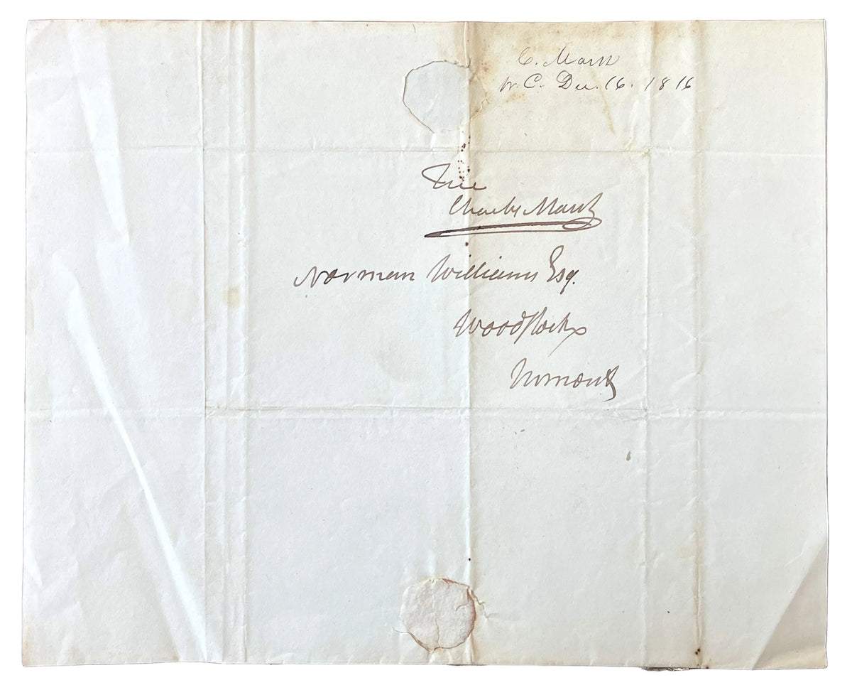 1816 Vermont Congressman Charles Marsh Hand Signed Autograph Letter - US House Representative Signature - 1816 VT Representative ALS Letter