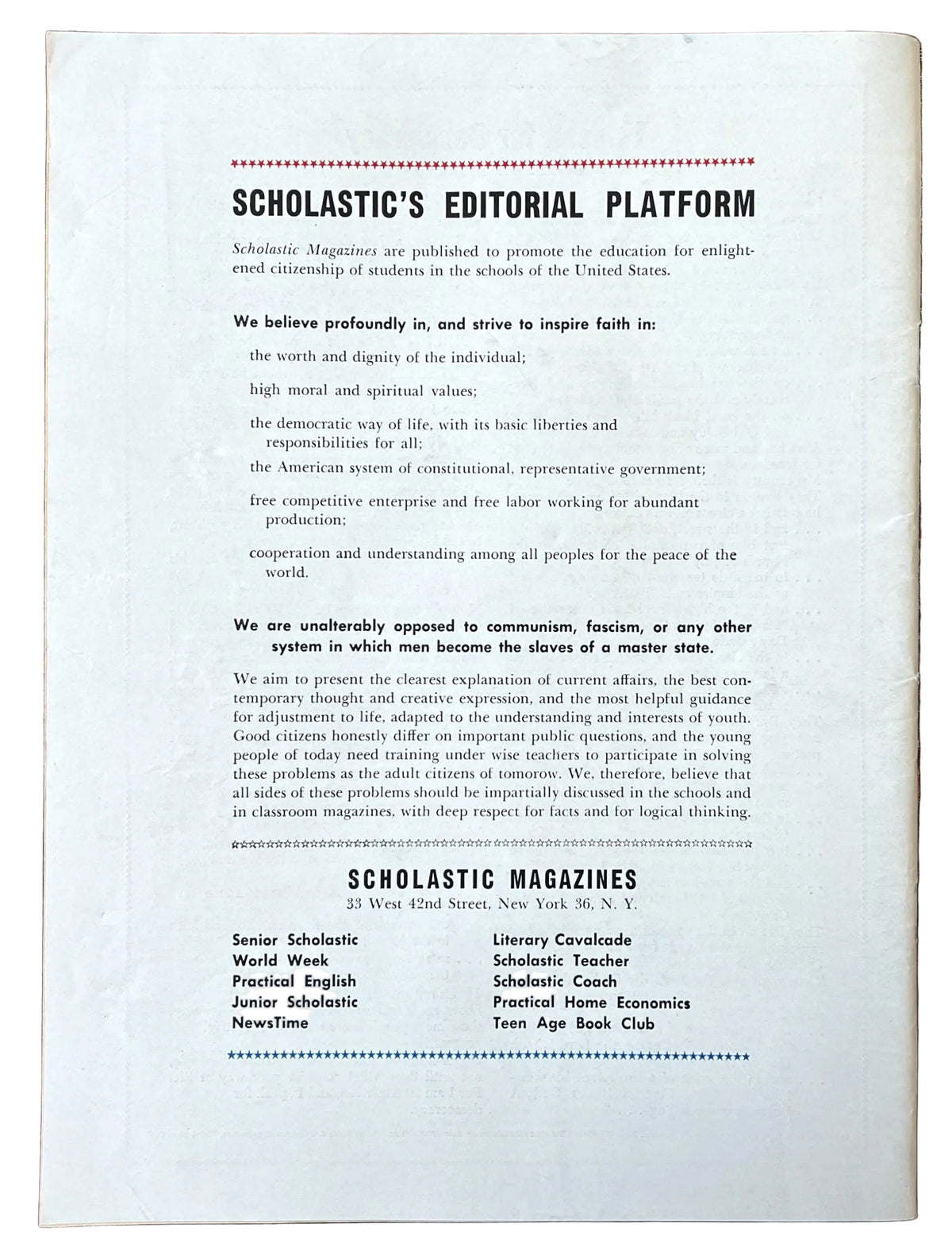 1954 Freedom Answers Communism Senior Scholastic Special Edition Magazine - Cold War Magazine - 1954 Scholastic Anti-Communist Publication