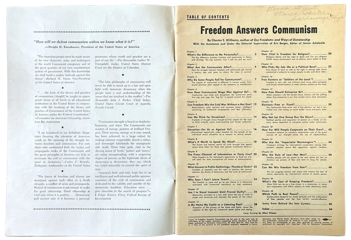 1954 Freedom Answers Communism Senior Scholastic Special Edition Magazine - Cold War Magazine - 1954 Scholastic Anti-Communist Publication