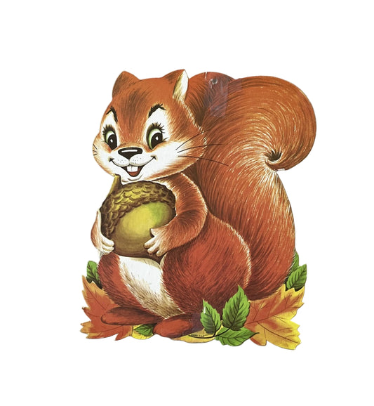 Vintage Eureka Autumn Squirrel Acorn Die Cut Decoration - 6.75" x 5.5" - 1960s Nostalgic Thanksgiving Autumn Chipmunk Paper Decor