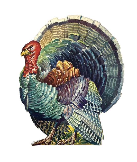 Vintage Dennison Thanksgiving Turkey Die Cut Decoration - Small or Large Size - 1960s Nostalgic Dennison Autumn Turkey Paper Decor