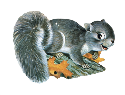 Vintage Dennison Gray Squirrel Autumn Die Cut Decoration - 6.75" x 5" - 1960s Nostalgic Dennison Autumn Squirrel Paper Decor