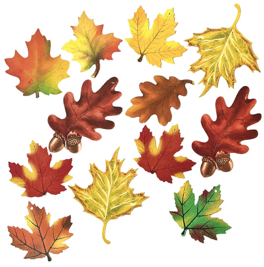 Vintage Lot of 12 Small Dennison Autumn Leaves Die Cut Decorations - 4"-6" - Variety Foliage Decor - 1960s Dennison Fall Leaf Paper Decor