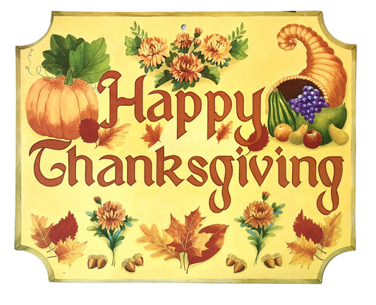 Vintage Eureka Double Sided Happy Thanksgiving Sign Die Cut Decoration - 11.75" x 14.75" - 1980s Nostalgic Thanksgiving Autumn Paper Decor