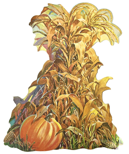 Vintage Dennison Cornstalks and Pumpkins Autumn Die Cut Decoration - Choice of Large and Small Size - 1960s Dennison Autumn Paper Decor