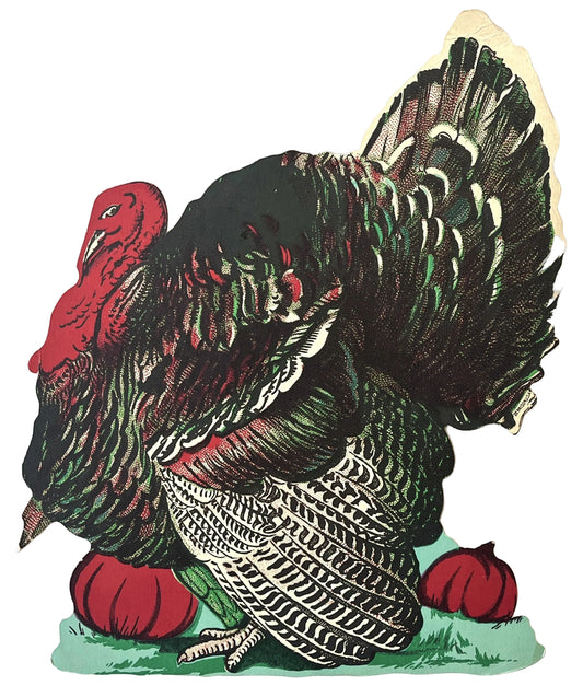 Rare 1930s Dennison Thanksgiving Turkey Die Cut Decoration - Tri-Color Lithograph - Vintage Dennison Autumn Turkey Paper Decor