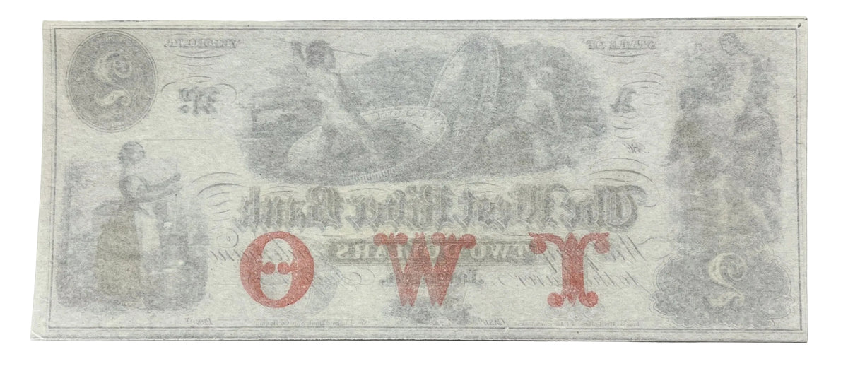 RARE 1860s West River Bank 2 Dollar Obsolete Note - Jamaica Vermont Obsolete - Unissued Remainder - 1800s Jamaica Two Dollars Banknote