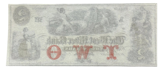 RARE 1860s West River Bank 2 Dollar Obsolete Note - Jamaica Vermont Obsolete - Unissued Remainder - 1800s Jamaica Two Dollars Banknote