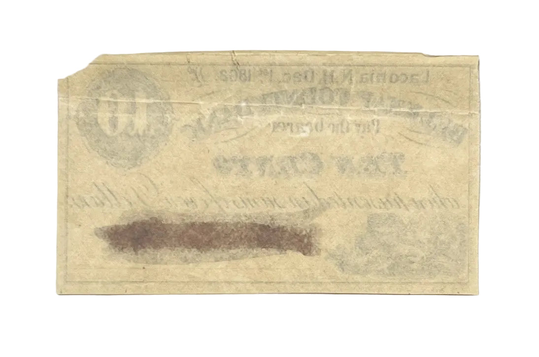 RARE 1862 Laconia NH Belknap County Bank 10 Cents Merchant Scrip - Black Cancellation Mark - New Hampshire Ten Cent Remainder Merchant Note