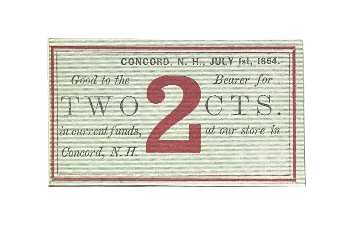 1864 Concord New Hampshire 2 Cents Merchant Scrip Note - Unissued Remainder - 1864 Morrill & Silsby Two Cent Obsolete Banknote