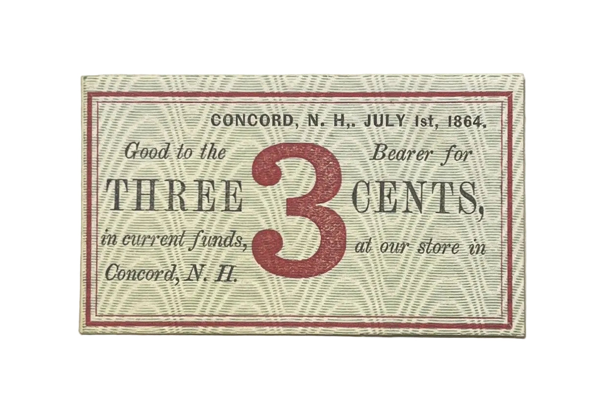 1864 Concord New Hampshire 3 Cents Merchant Scrip Note - Unissued Remainder - 1864 Morrill & Silsby Three Cent Obsolete Banknote